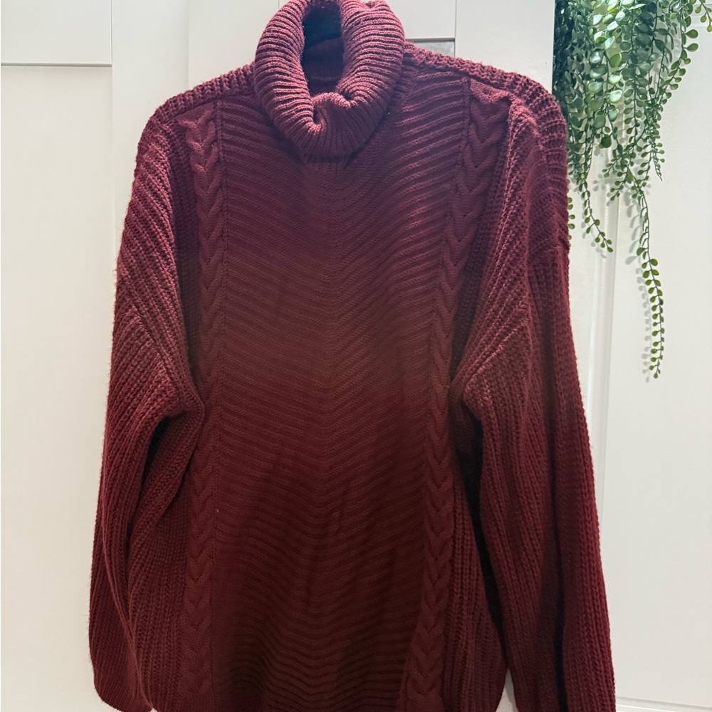 SHEIN Red Cowl Neck Sweater with Ribbed Texture